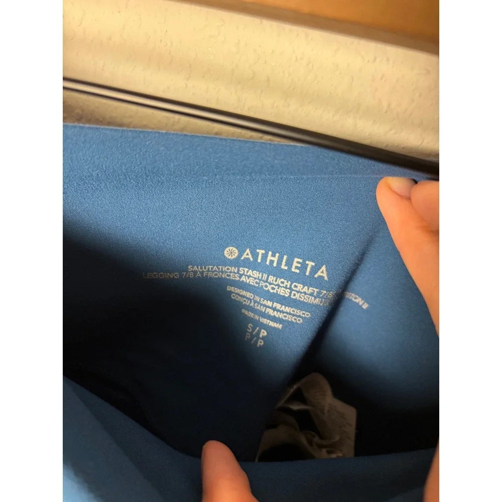 Athleta Salutation Stash II Ruch Craft 7/8 Leggings Teal Blue Small Petite 22in